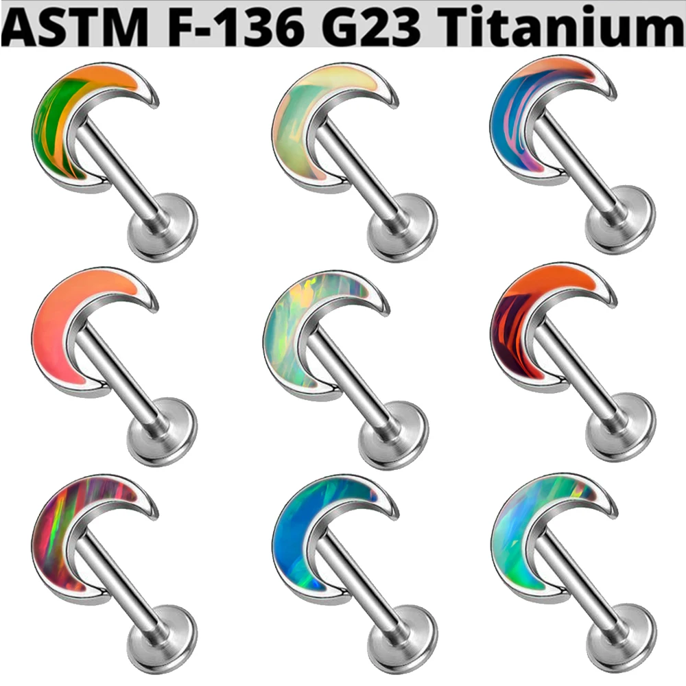 1PC G23 Titanium Moon Flash Film Internal Thread Labret Lip Ring Opal Ear Cartilage Tragus Helix Daith Piercing Body Jewelry