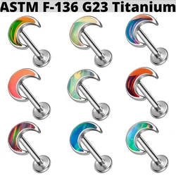 1PC G23 Titanium Moon Flash Film Internal Thread Labret Lip Ring Opal Ear Cartilage Tragus Helix Daith Piercing Body Jewelry