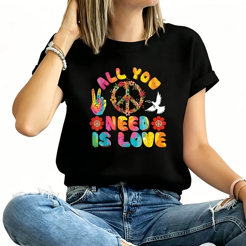 All You Need Is Love Tie Dye Peace Sign 60S 70S Peace Sign Women's Plus Size T-Shirt 100% Cotton 220g