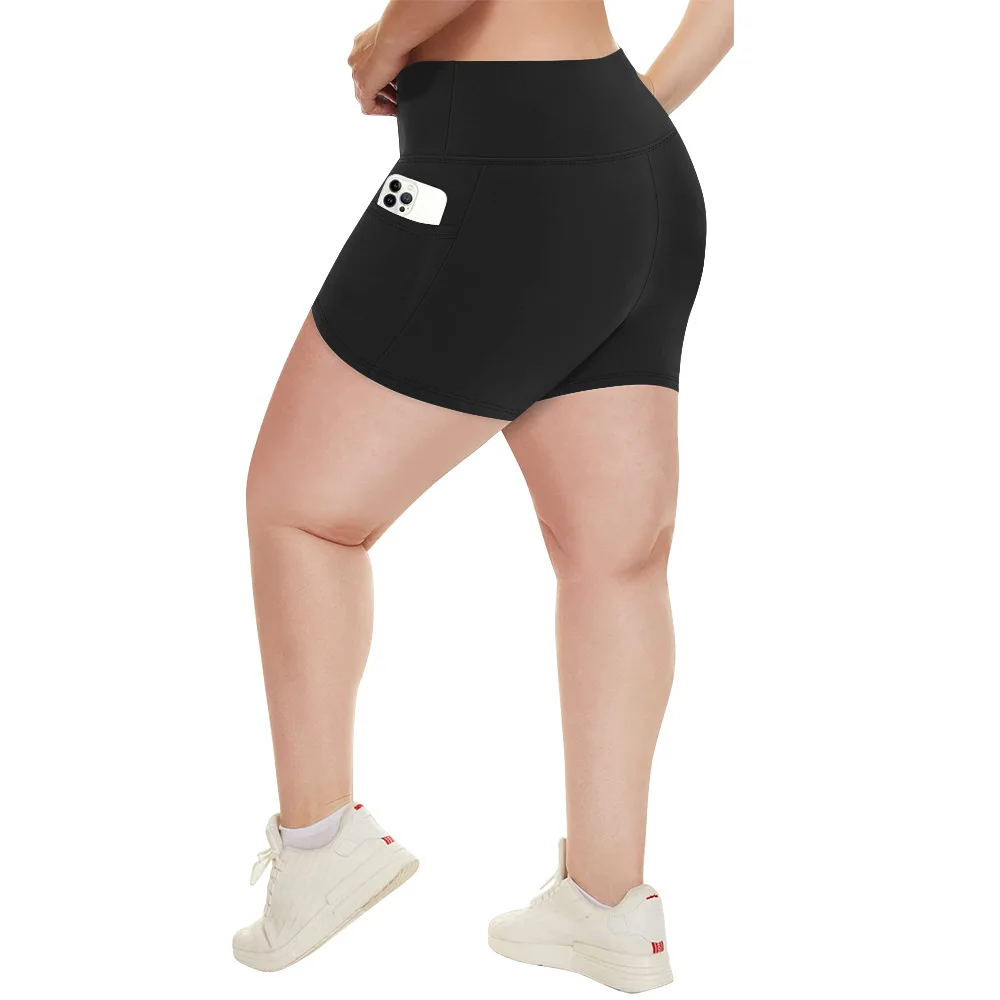 Yoga-Shorts in Übergröße für Damen, hohe Taille, Seitentasche, Workout, Laufhose, dehnbar, sportlich, Sommermode, schmale Shorts – Detail 5