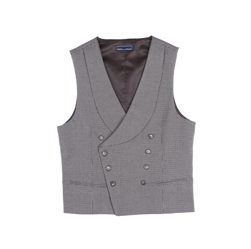 Suits Vest For Men Gray Houndstooth With Lapel Collar Double Breasted Retro Steampunk  Business Vest