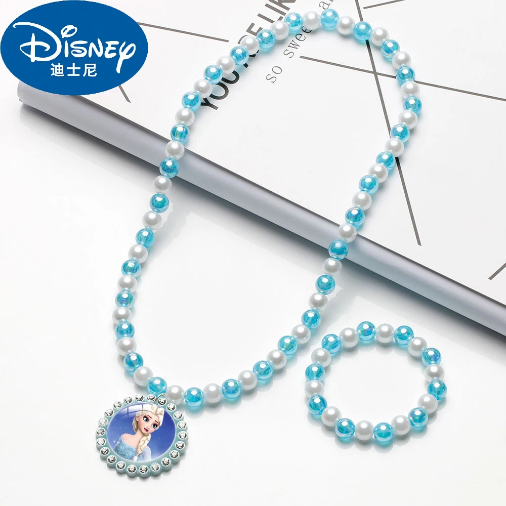 New Anime Frozen Bracelet Necklace Set Kawaii Elsa Anna Necklace Bracelet 2-piece Set Girl Accessories Kids Gifts