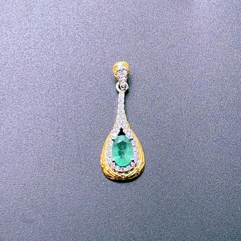 Genuine Emerald Pendant 4mm*6mm Natural Colombian Emerald Necklace Pendant 925 Silver Jewelry with Certificate 18K Gold Plating