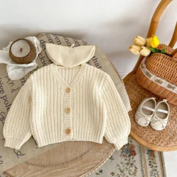 Fashion Autumn Baby Girls Coats Apricot Single Breasted Knitted Sweaters Toddler Cardigans Long Sleeves Kids Outwear