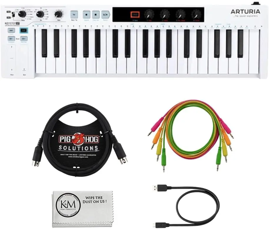 

Arturia KeyStep 37 MIDI Keyboard Controller and Sequencer Bundle with MIDI Cable (6ft) + Mono Patch Cables | 4pk + Microfiber