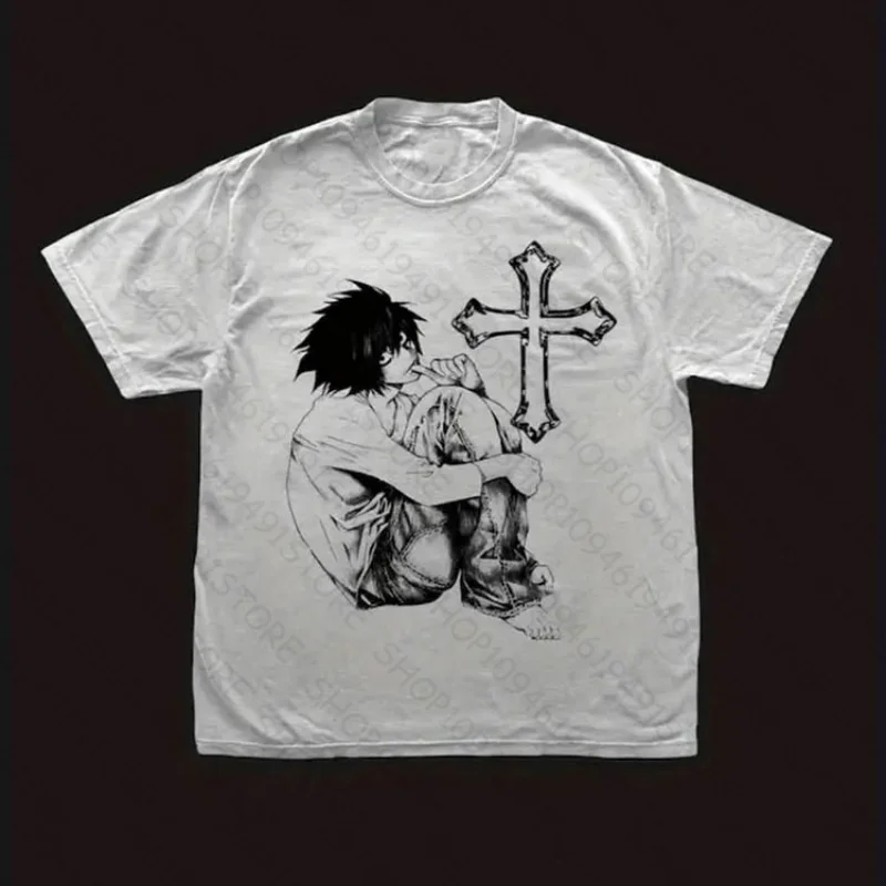 Gothic Aesthetic Y2K Crop Top Vintage Short Sleeve Tshirt Harajuku Print Skeleton Crucifixion Punk Streetwear Emo Girl Unisex