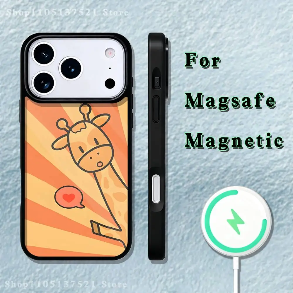 Custodia per telefono con animali carini con giraffe per iPhone 17,16,15,14,13,12,11,Pro,Max,Plus,Mini,SE4,E Ricarica wireless magnetica Magsafe