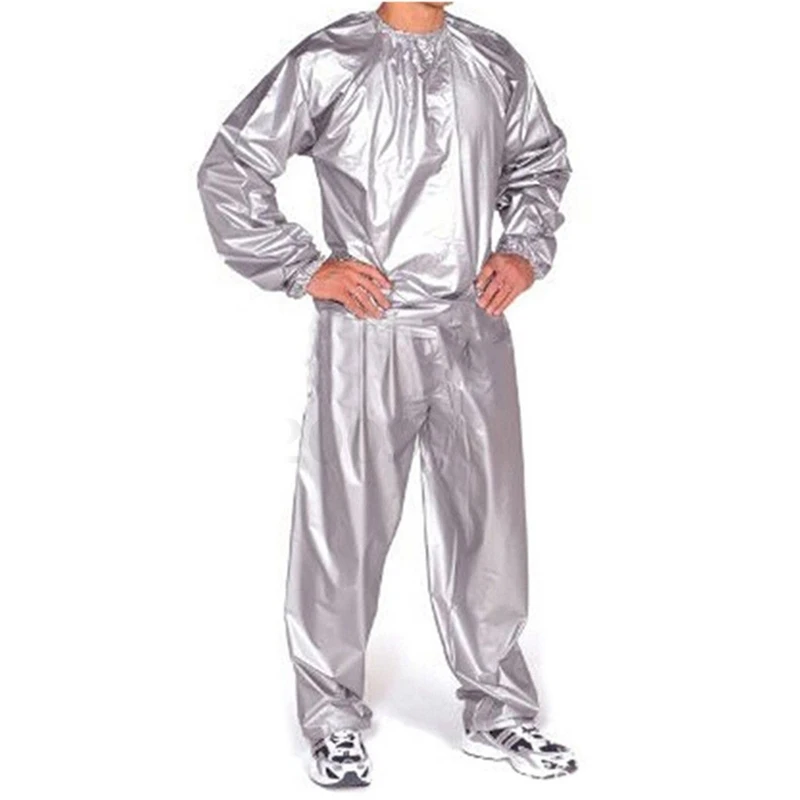 2 Pcs Heavy Duty Fitness Weight Loss Sweat Sauna Suit Exercise Gym Anti-Rip Silver, L & XL