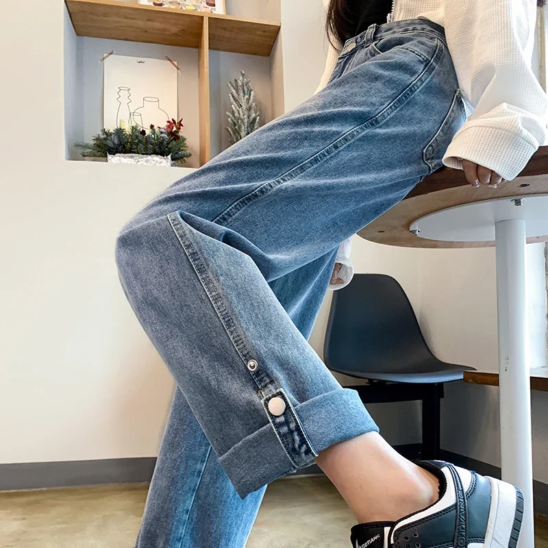 

Cropped Pants Straight Jeans Women's High Waist Loose Korean Fashion New Style Summer 2024 2000s Streetwear Clothes Ladies Jean