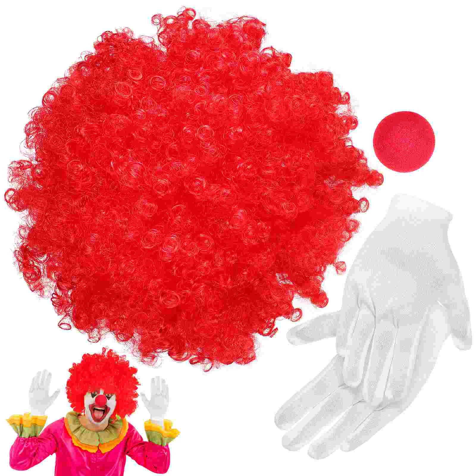 Outfit Cosplay Clown Kostüm für Kinder Stirnband Requisiten Handschuhe Lockige Perücken Zubehör Kind