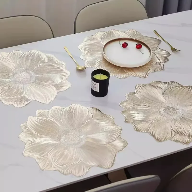 6/4pcs Creative Flower Shaped Placemat PVC Dining Table Decoration Mat Bowl and Plate Tableware Mat Tea Coffee Table Cup Coaster