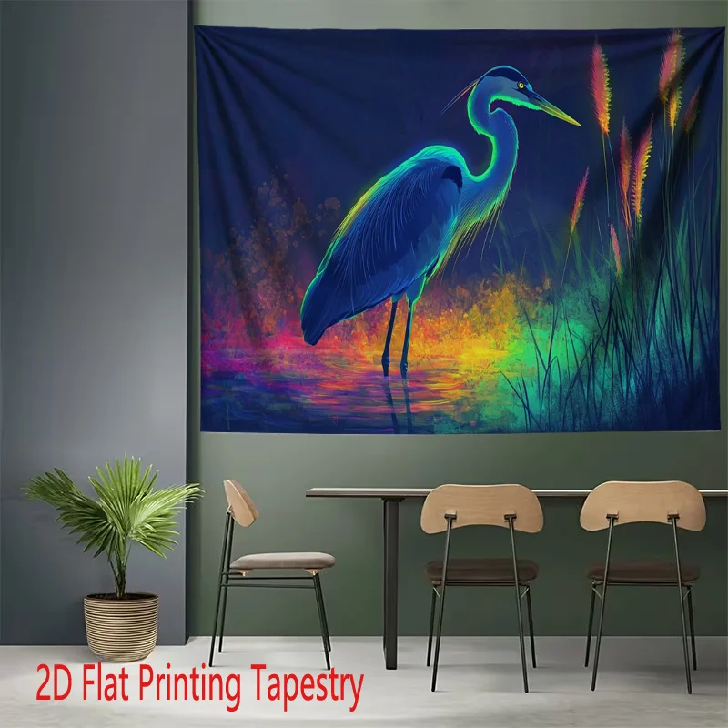 Large Blue Heron Tropical Watercolor Style Wall Tapestry Hanging Art Decoration for Home Room Decor 180x280cm