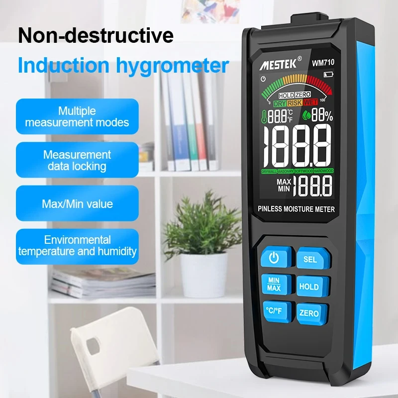 Pinless Digital Wood Moisture Meter Ambient Temp Humidity Test Non-destructive Inductive Hygrometer Wall Timber Damp Detector