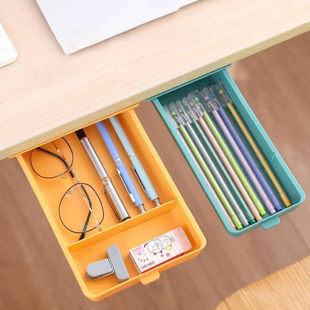 Self Stick Pencil Tray Under Desk Drawer Storage Box Hidden Stationery Pens Organizer Office Home Table Storage