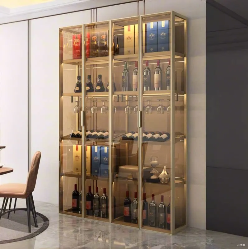 Black simple modern aluminum alloy glass wine cabinet 6 doors red wine display cabinet Villa winery commercial display cabinet