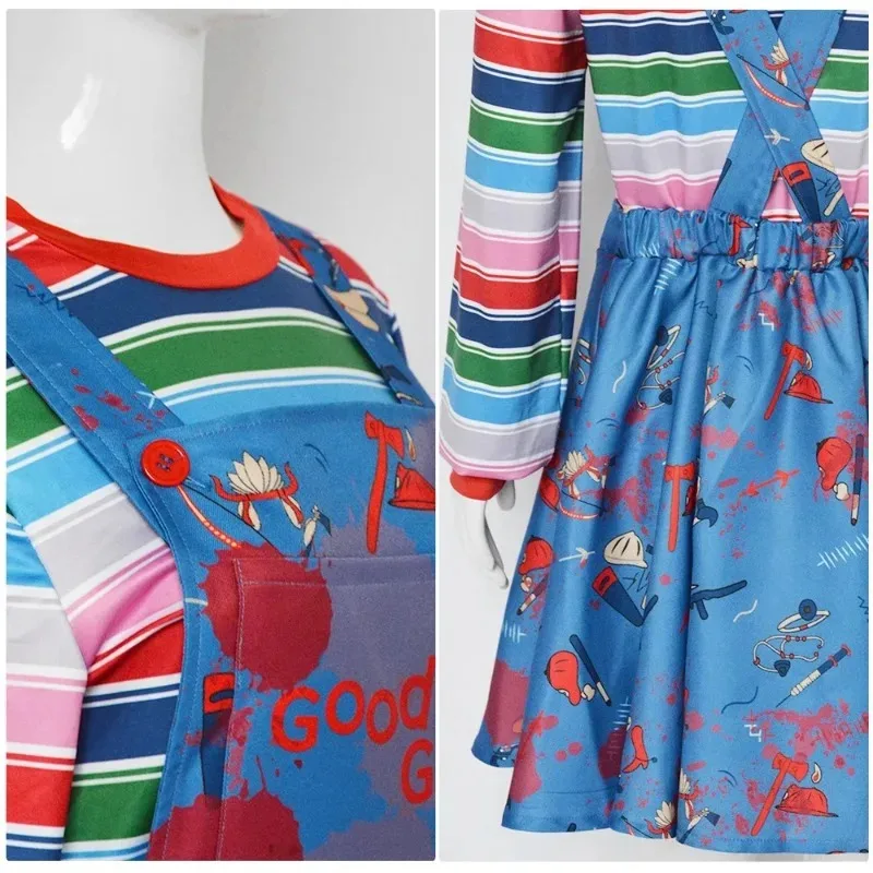 Horror Movie Good Guys Chucky Dress Costume Halloween Killer Costume Creepy Doll Clown Outfit  For Women Cosplay Costume view 5