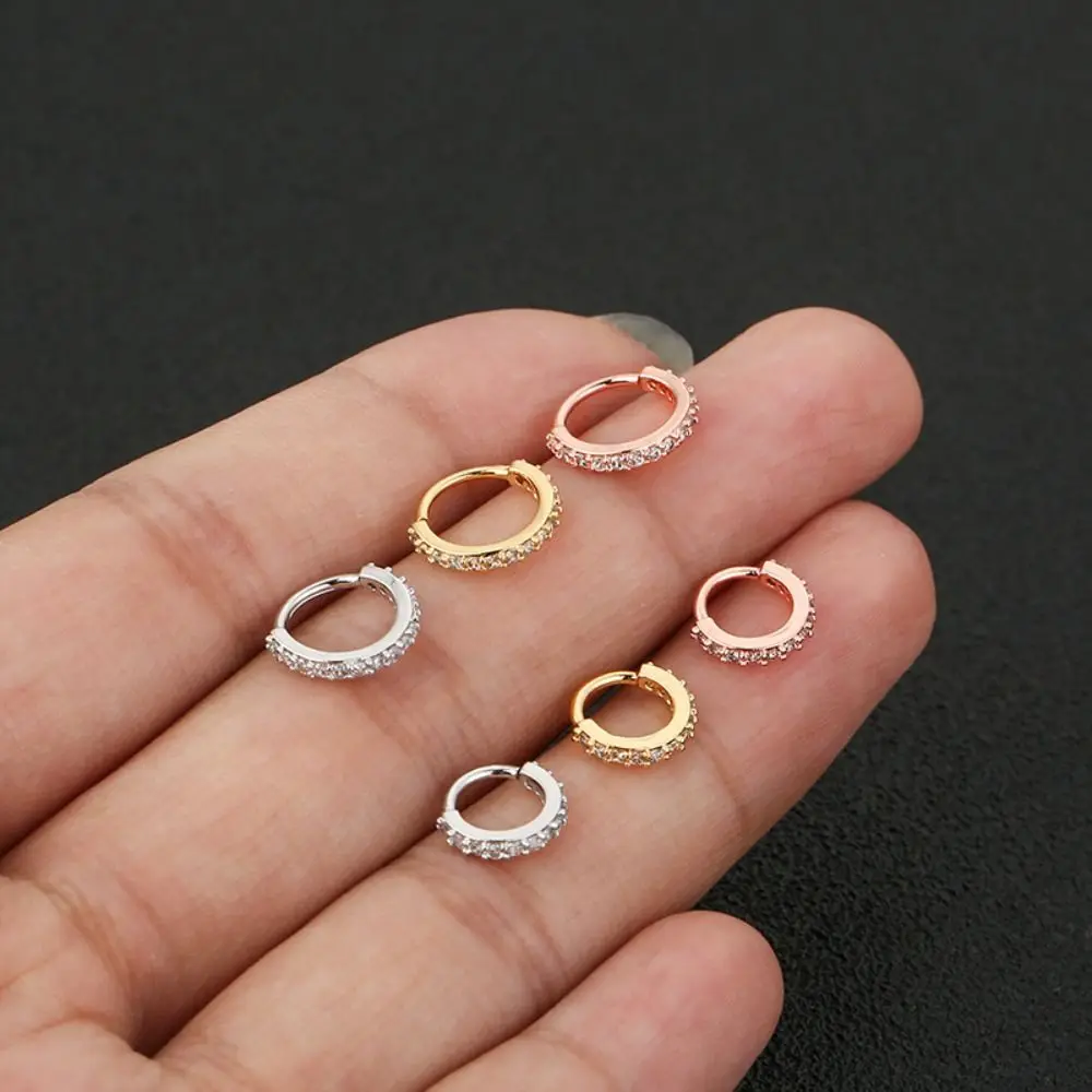 Punk Round Cubic Zircon Nose Ring Hypoallergenic Europe and America Cartilage Helix Piercing Earring Copper Nose Septum