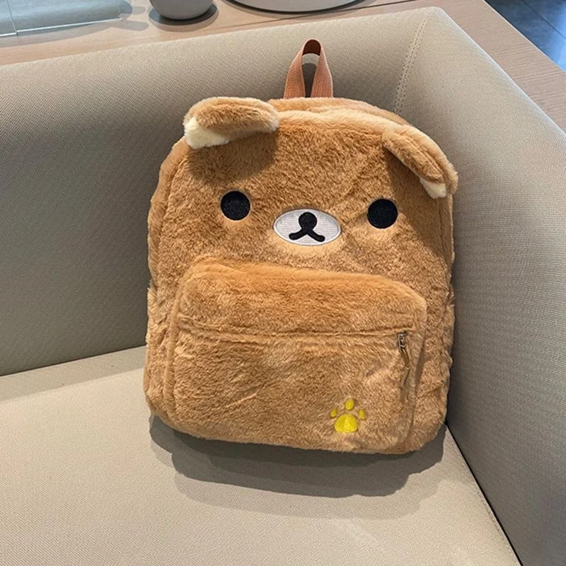 Japanese-style Cute Plush Brown Rilakkuma Backpack New Embroidered Little Bear Adjustable Shoulder Strap Large-capacity Backpack