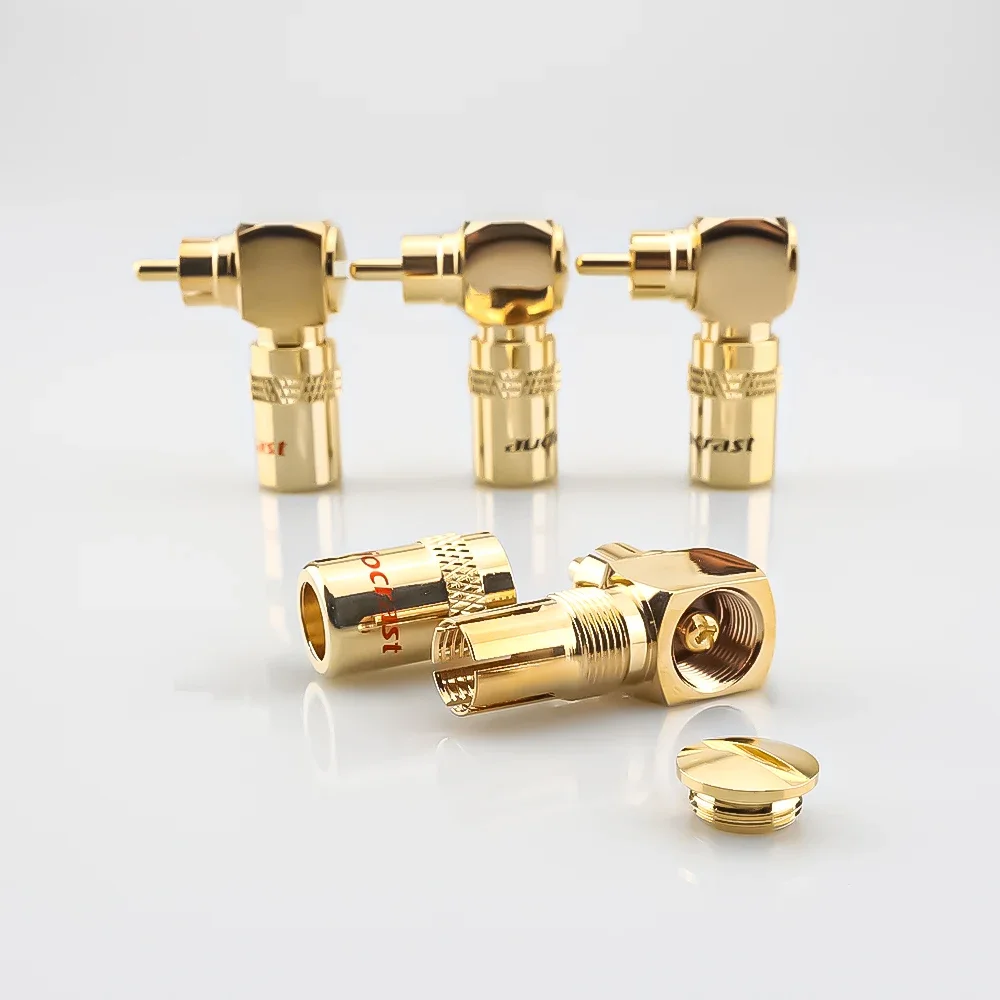 4 buah 24K emas 90 derajat sudut kanan Speaker RCA colokan Audio konektor Jack untuk musik HiFi Audio