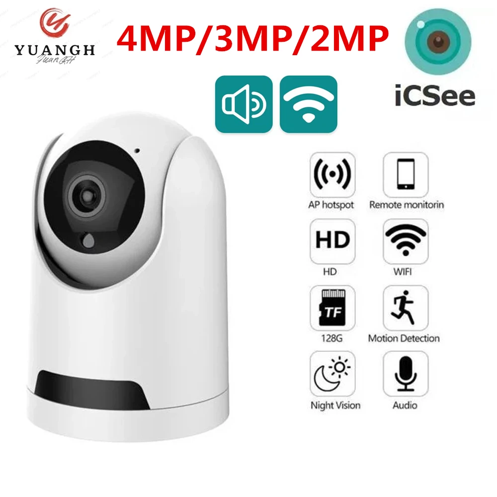 4MP ICSee Indoor WIFI Camera Two Ways Audio CCTV Smart Home Wireless Security MINI Camera Color Night Vision