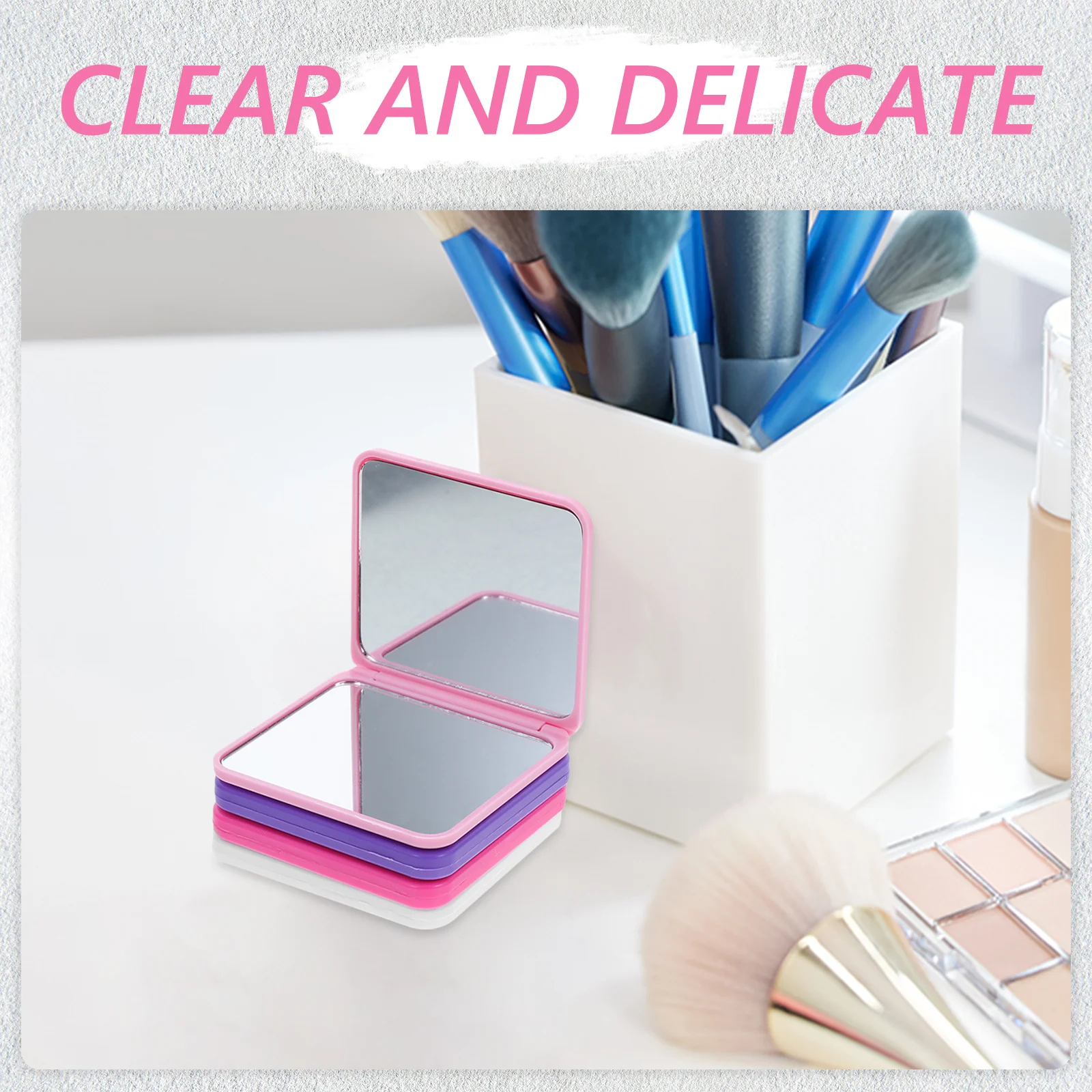 4 Stück tragbarer, zusammenklappbarer Mini-Make-up-Spiegel, doppelseitig, faltbares Design für Reisen, Büro, Termine, niedlicher kompakter Mini-Reisespiegel