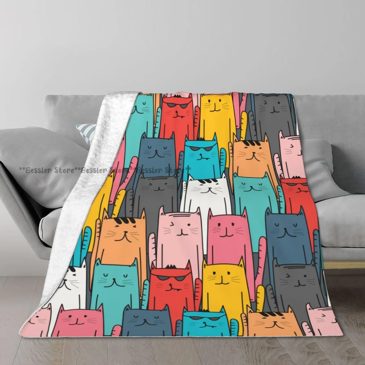 

Soft Blanket Colorful Cats Art Winter Sofa Throw Light Thin Mechanical Wash Flannel Blanket