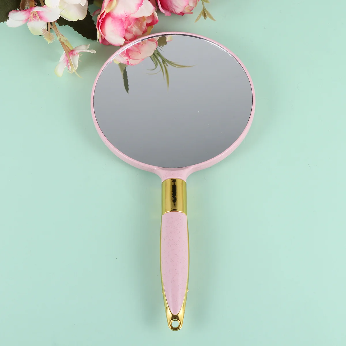 Runder Vintage-Schminkspiegel, rosa, kompakt, tragbar, Handspiegel, hochauflösendes Make-up-Werkzeug, Zubehör für Frauen