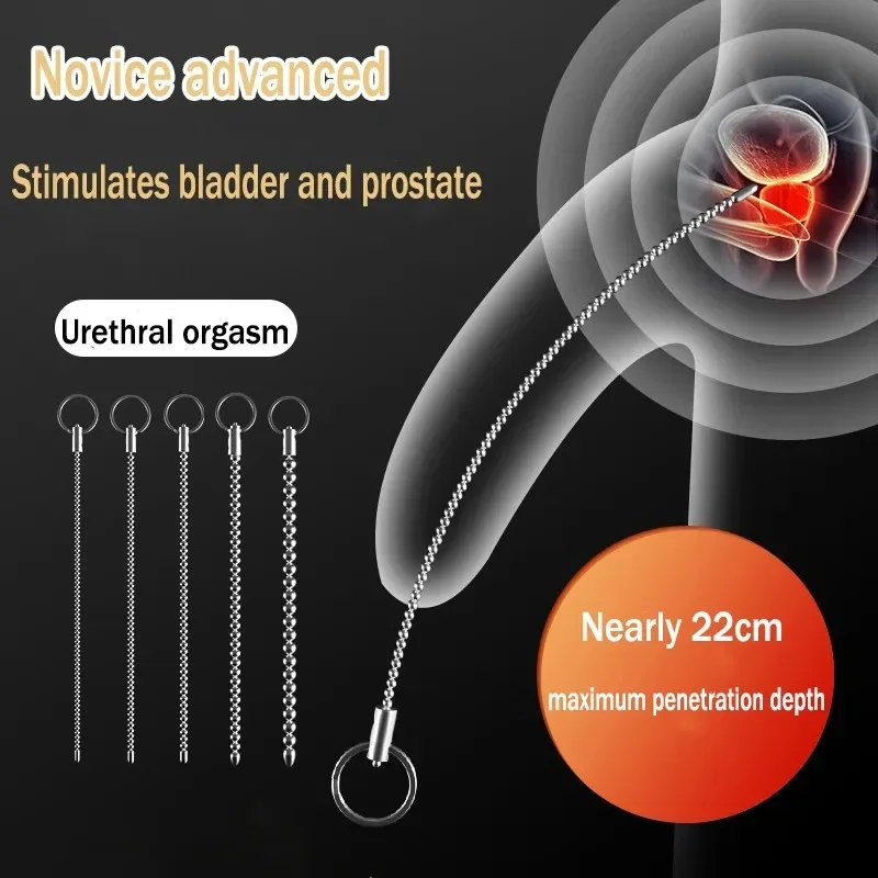 Super Long Stainless Steel Beaded Urethral Sound Dilators Penis Plug Insert Stimulation Horse Eye Stick Adult Sex Toys for Men