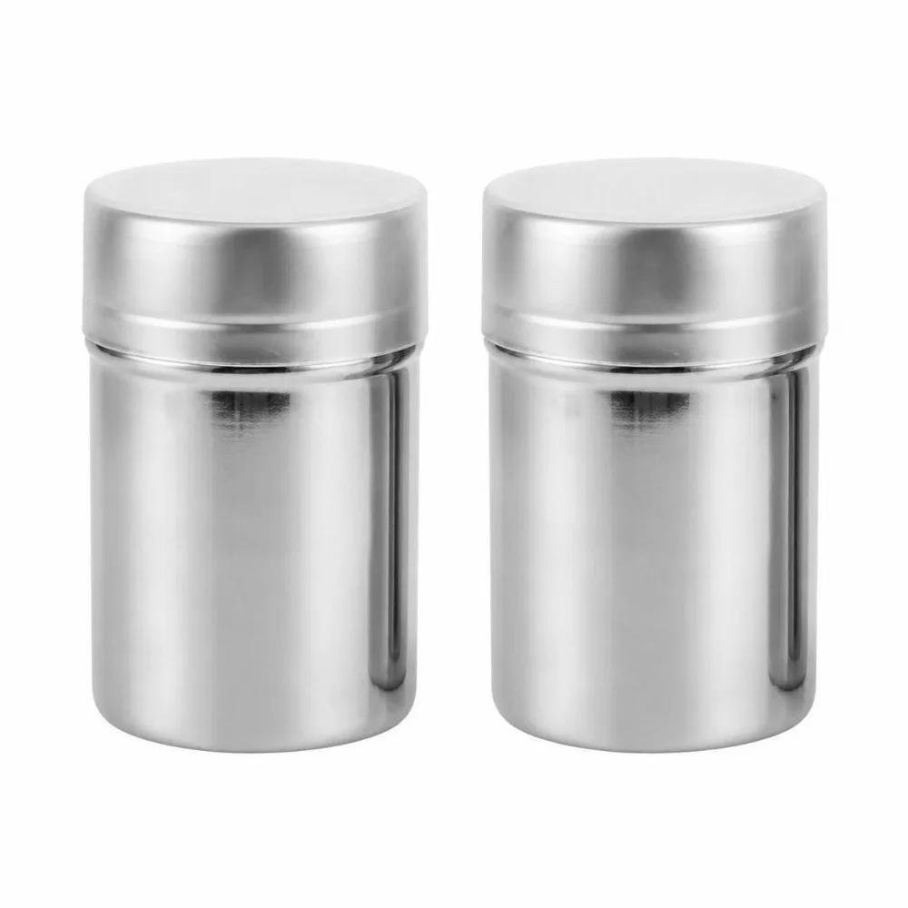 2pcs 304 Stainless Steel Powdered Sugar Shaker Fine Mesh 195ml/345ml Flour Sifter Duster With Lid Fine Mesh Dredge For Kitchen