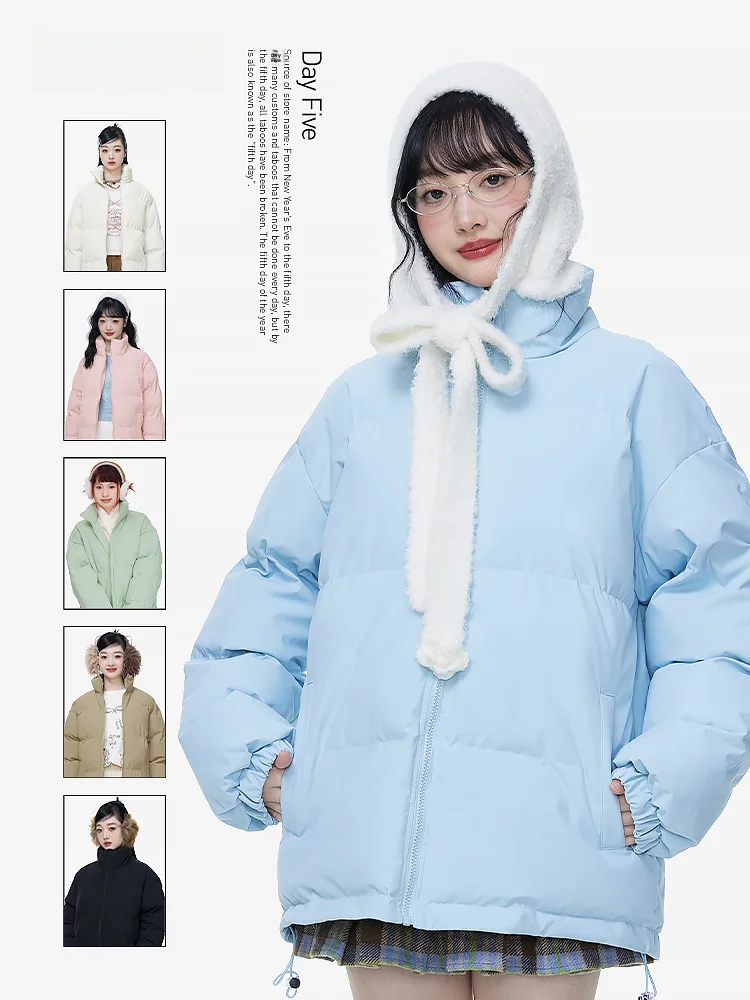 

DayFive Design 2023 Winter Korean Sle Loose Fit Pure Color Cotton Jaet Student Casual Inner Lined Outerwear Zipper Closure