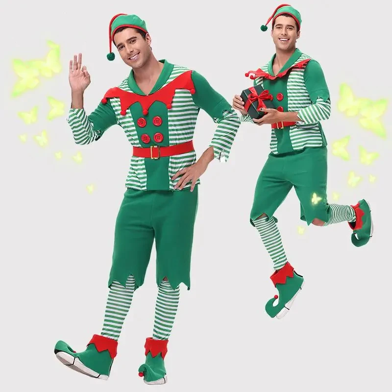 

Color Cosplayer Green Elf Costume Christmas Cosplay Suit Unisex Carnival Party Dress Up Men Suit Halloween Adult Clothing