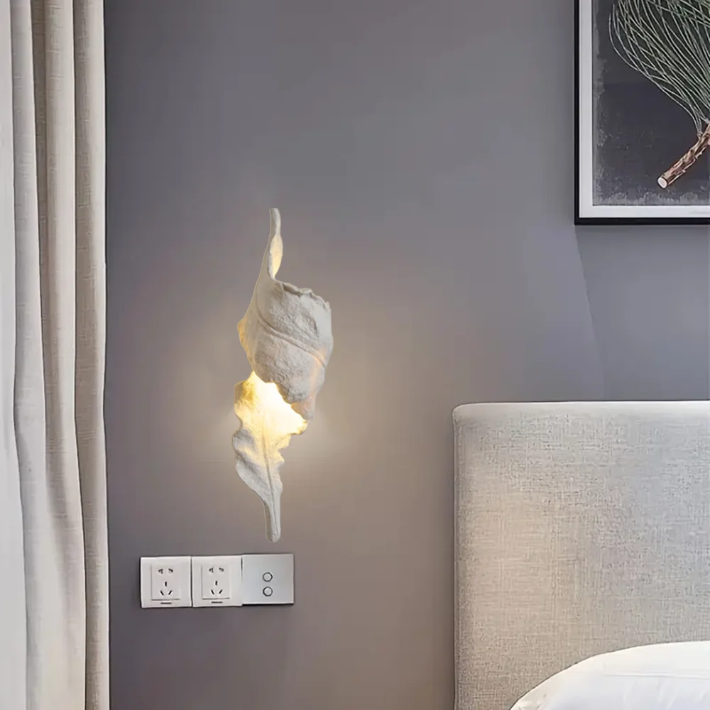 

Nordic minimalist resin small leaf wall lamp with white indoor French wall decoration porch living room dining room bar study gr