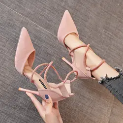 Sandal Small Heel Sexy Sandals Elegant Woman Heeled Shoes Fashion Chic Point Hot Black Pink Stiletto High Heels For Women 2024