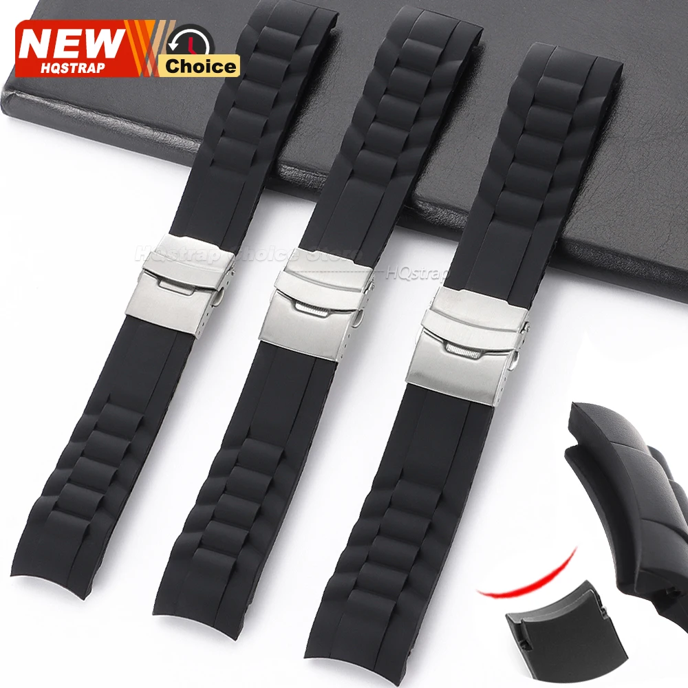 Sport-Silikon-Uhrenarmband mit gebogenem Ende, 16 mm, 18 mm, 20 mm, 22 mm, 24 mm, 26 mm, Uhrenarmband für Damen und Herren, wasserdichtes Armband, Faltschließe