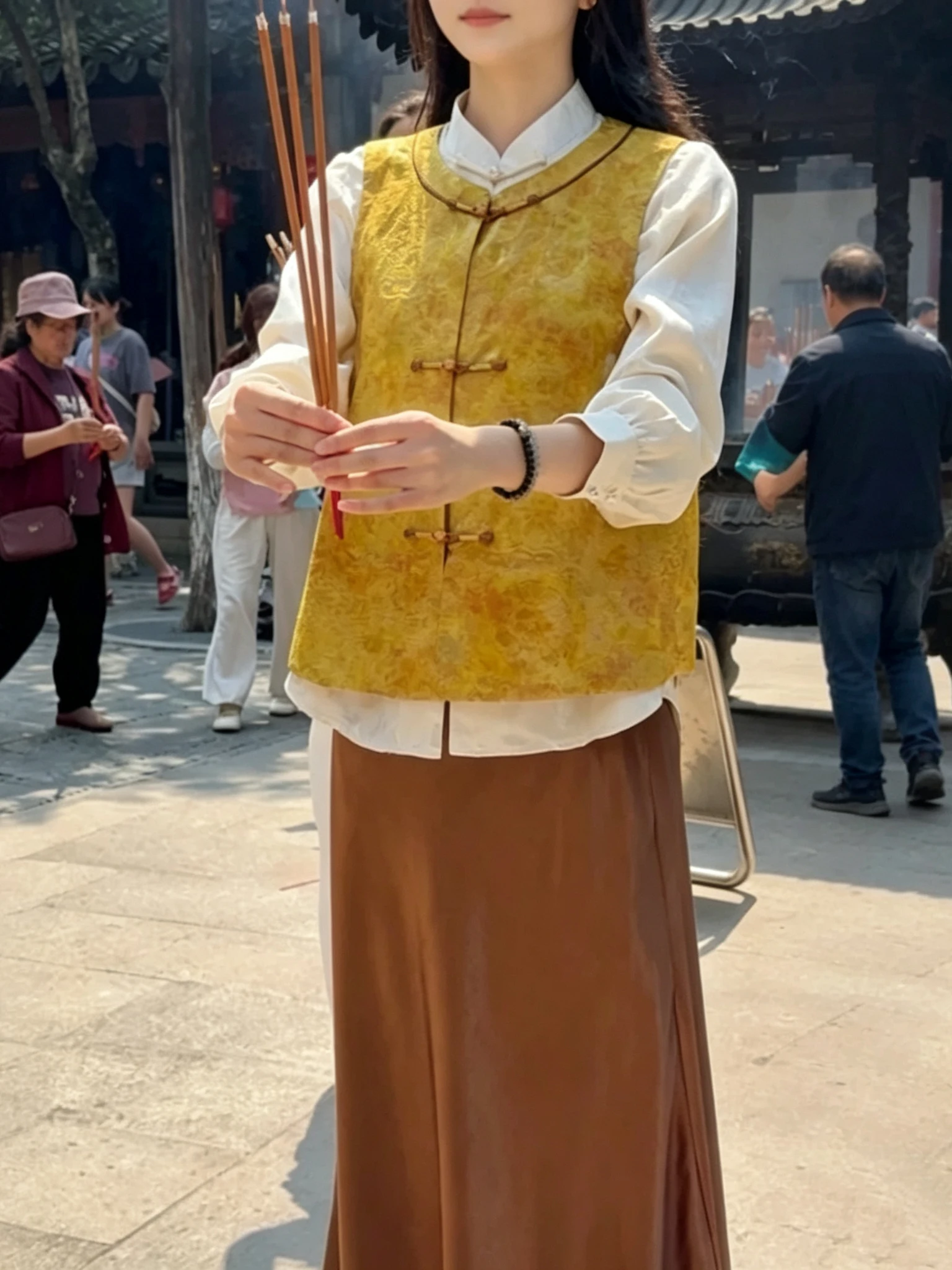 Elegant Vintage Chinese  Set Women's Yellow Skirt Slimming Draping Fish Tail Half Skirt Autumn Fashion Lady's Clothing