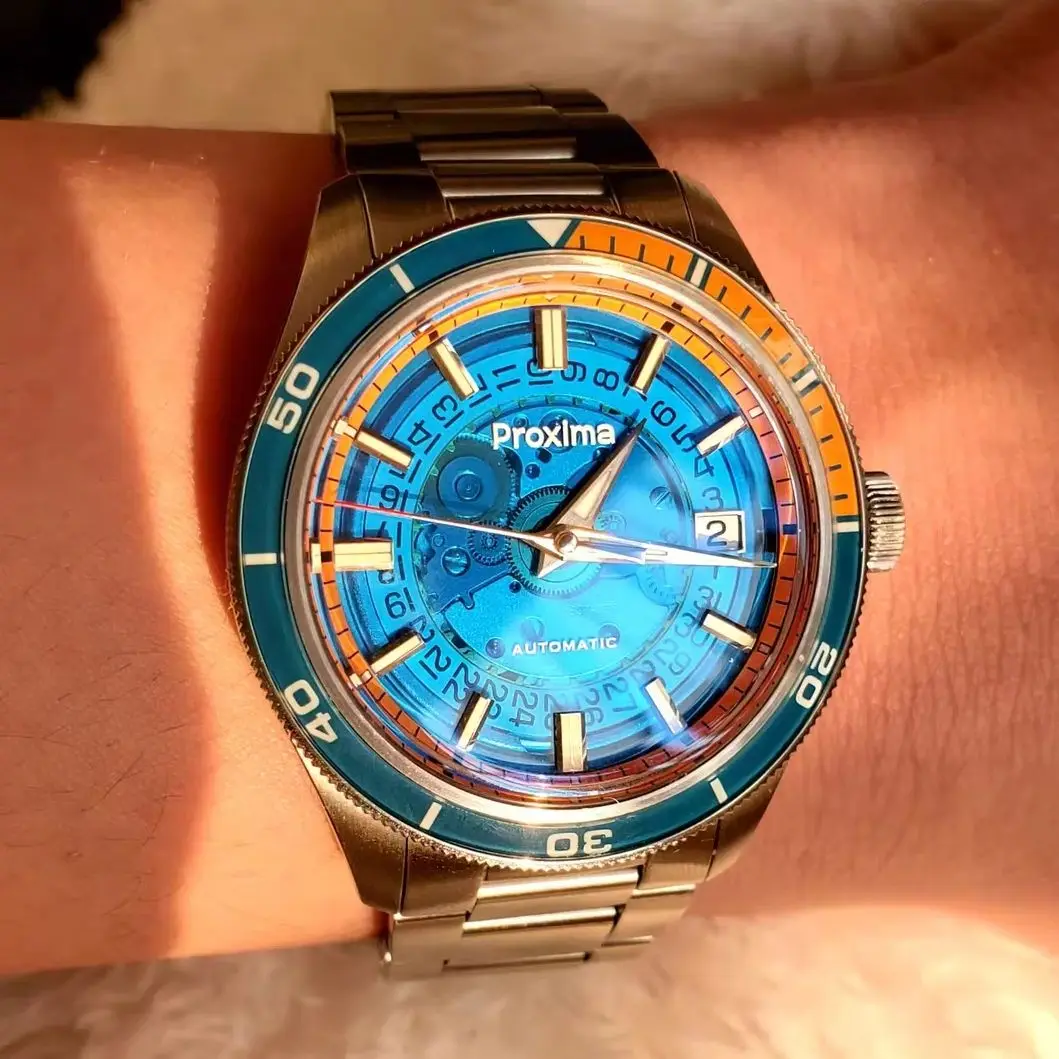 Proxima Herren-Automatikuhr, Sport, 39 mm, mechanische Armbanduhr, Tauchgang, 20 ATM, wasserdicht, leuchtendes Saphirspiegel-Skelett-Zifferblatt, PT5000