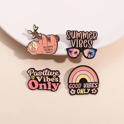 Good Summer Positive Vibes Sloth Sleep Enamel Pin Rainbow Sunglasses Vacation Style Brooch Decorative Lapel Badge Gift