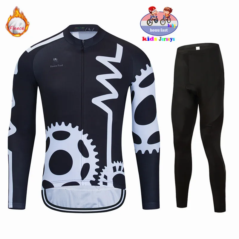 2023 Kids Long Sleeved Winter Thermal Fleece Cycling Jersey Sets Keep Warm Children Balance Bike Clothing Baby Pad Body Suits