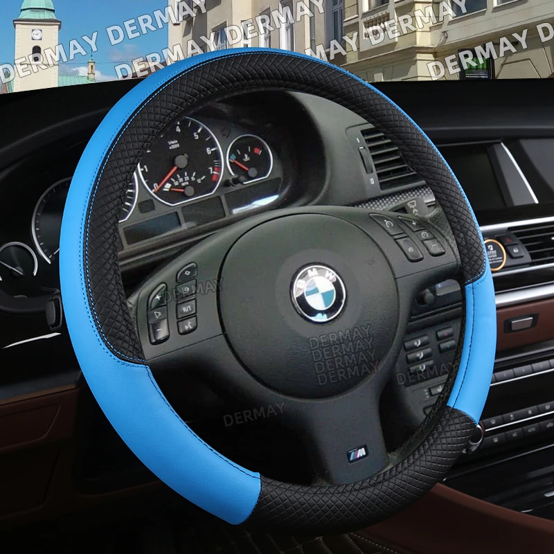 for BMW E46 E46 Tuning 3 Series M3 328i 330i/Ci DERMAY Car Steering Wheel Cover 9 Colors PU Leather Non-slip Auto Accessories