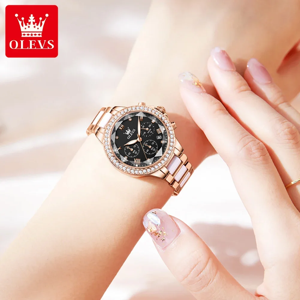 Olevs elegante Damen uhr Luxusmarke multifunktion ale wasserdichte leuchtende Quarzuhr Diamant Damen uhr Mädchen Geschenk