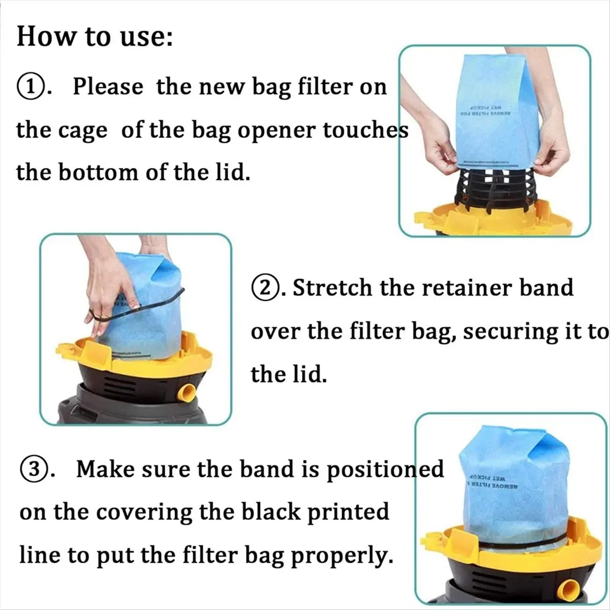 【Newest AT03】WS01025F2 Wet Dry Filter Bag for 9-38737 Vacuum Cleaners with Retaining Bands Replace VF2000 16PCS
