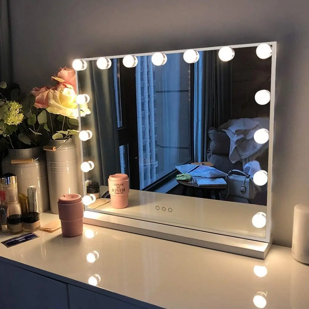 Hollywood Lighted Makeup Mirror with Dimmable LEDs, Adjustable Colors, and USB/Type-C Charging for Bedroom