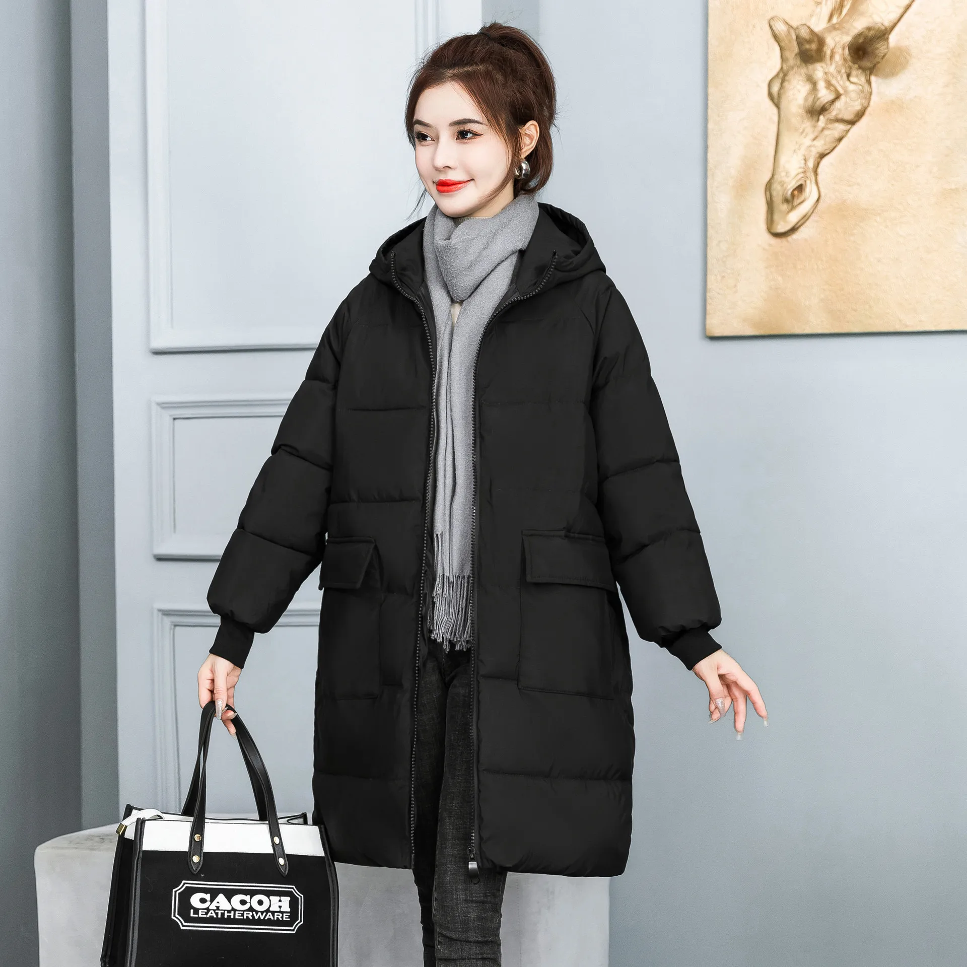 Special Body Fat Plus-size Winter Clothing Hooded Cotton Clothing Fat Women's Mid-length Hooded 200-300 Pound Cotton Coat