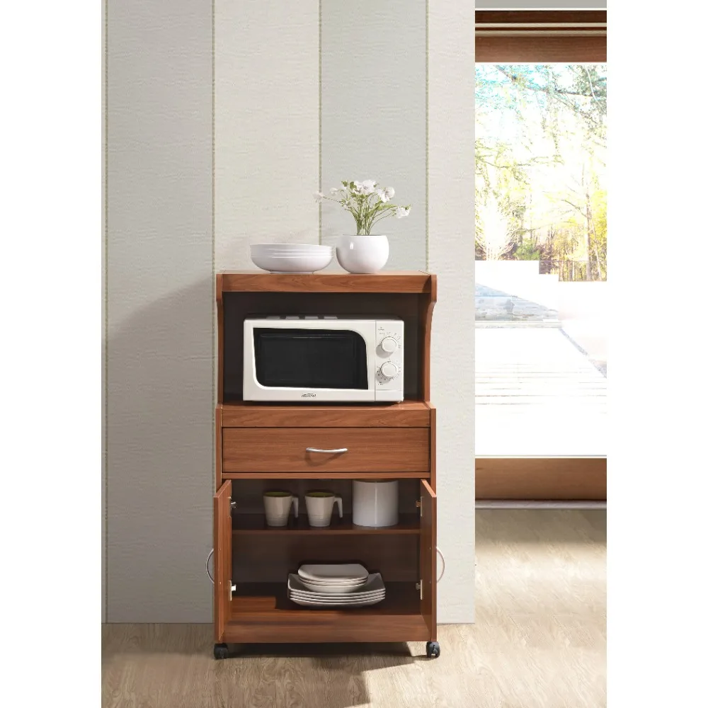 

Microwave Contemporary Wooden Kitchen Cart in Cherry Finish