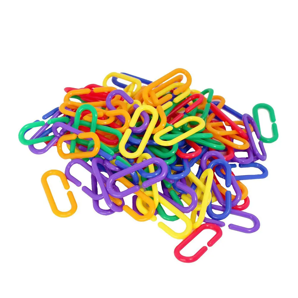 100Pcs Plastic Chain Bird Hanging Parrot Playing Bite Chain Educational Supplies Random Color Parrot Bird Bite
