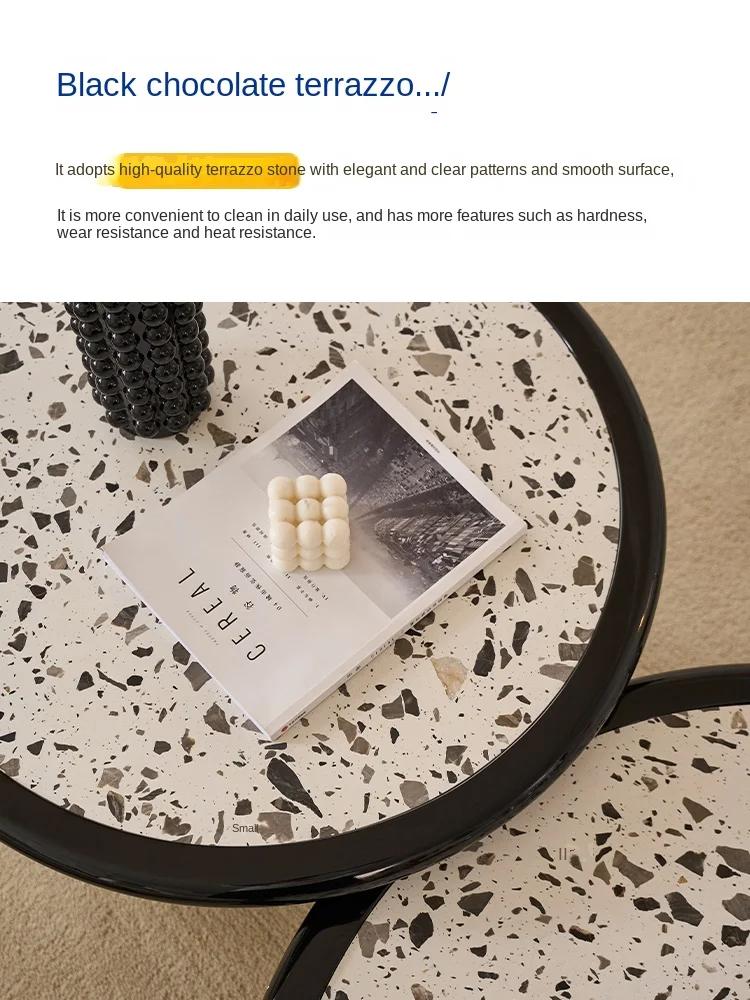 a6 Marble round Tea Table Combination Small Apartment Living Room Sitting Floor Short Table