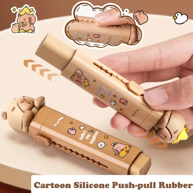 Cute Capybara Push-Pull Rubber Eraser Cartoon Silicone Eraser Replaceable Core Correction Tool Student Stationery Gift School