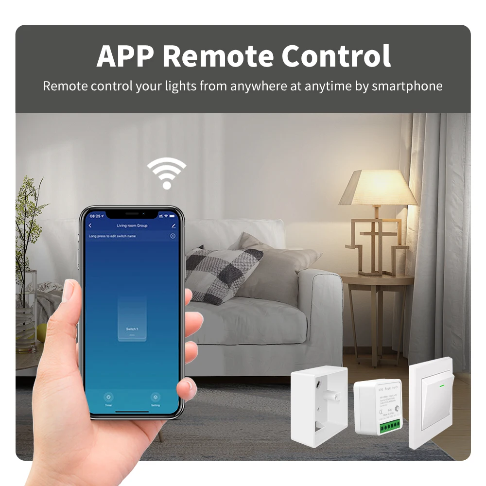 Tuya WiFi MiNi DIY Smart Switch 16A Smart Home Light Switches Module Supports 2 Way Control Work With Alexa Google Home