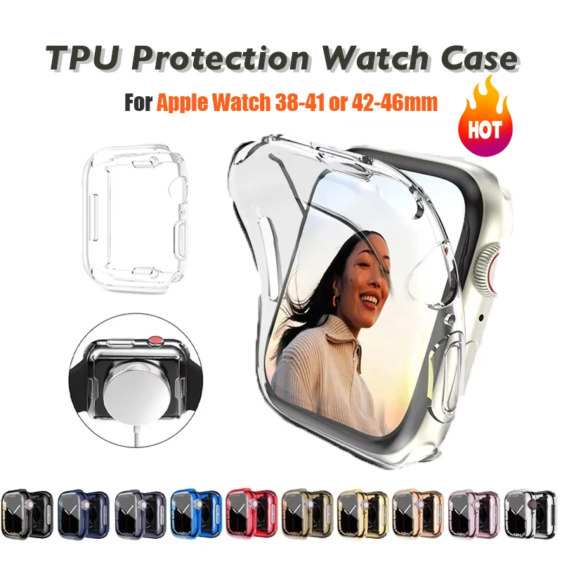 Apple Watch 케이스 용 화면 보호기 45mm 41mm 44MM 40MM 42mm 38MM 전체 TPU 범퍼 커버 액세서리 Iwatch 시리즈 9 8 7 SE 6 3