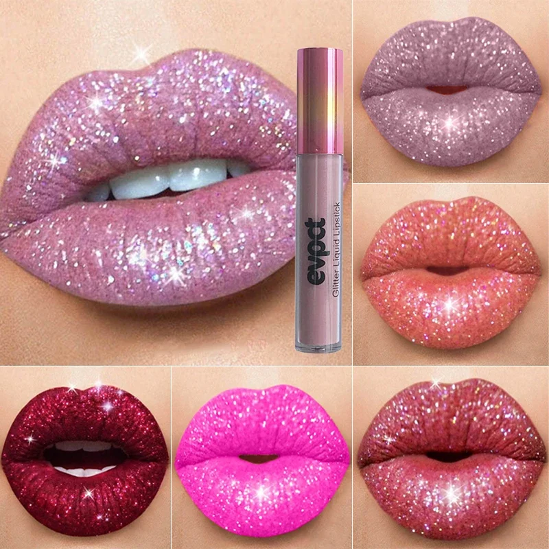 Waterproof Diamond Shimmer Glitter Lip Gloss 15 Colors Matte Glitter Liquid Lipstick Diamond Pearl Colour Lip Gloss Sexy Makeup